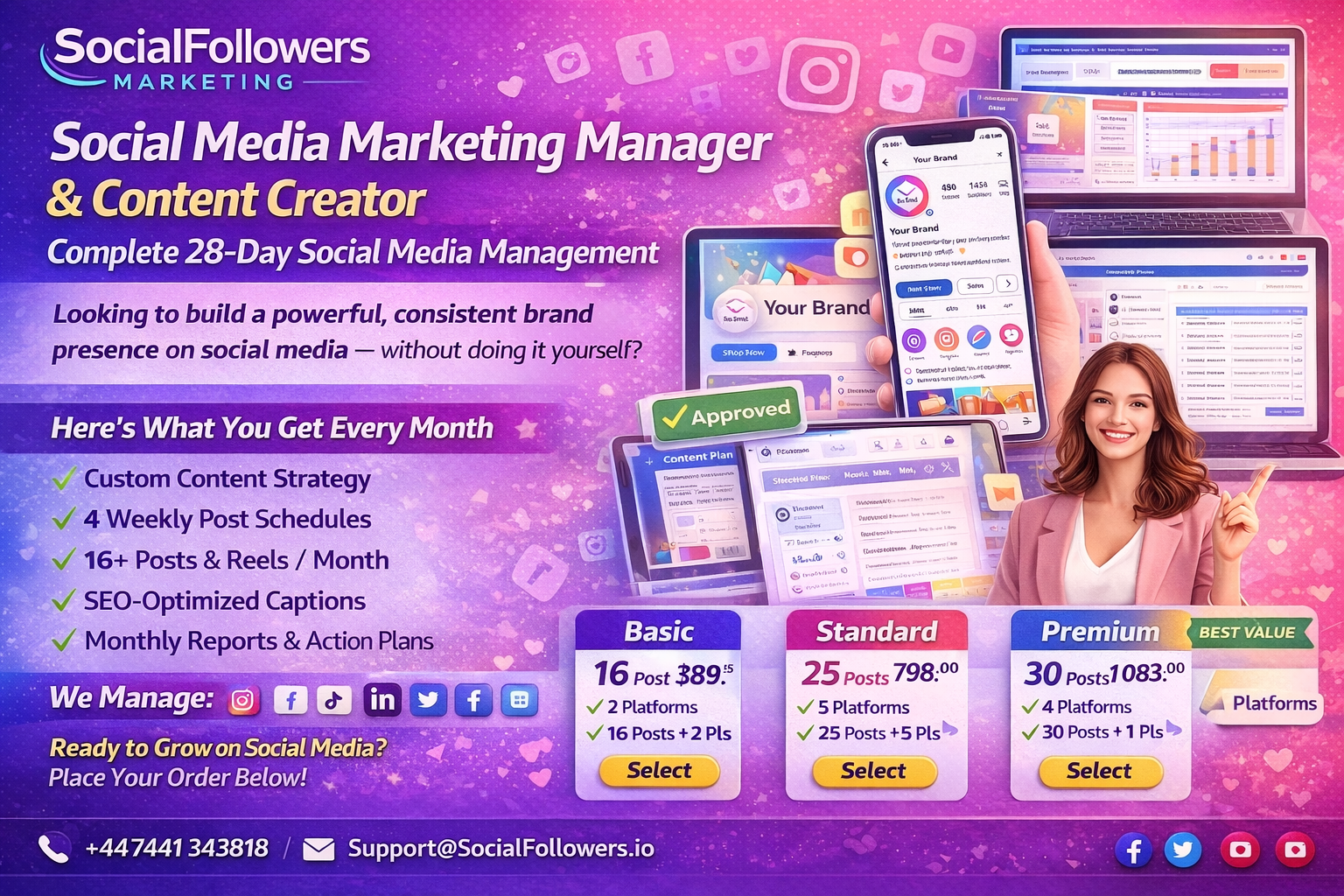 Social Media Marketing Manager & Content Creator – Full 28-Day Management